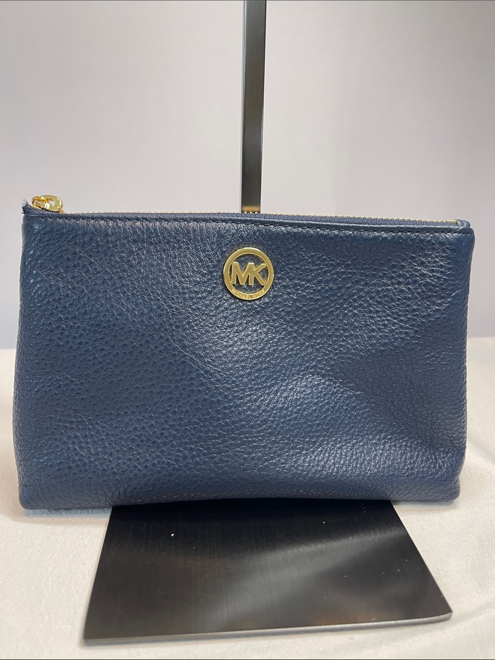 Michael Kors Navy Blue Pebbled Leather Cosmetic Pouch  AS IS *READ*